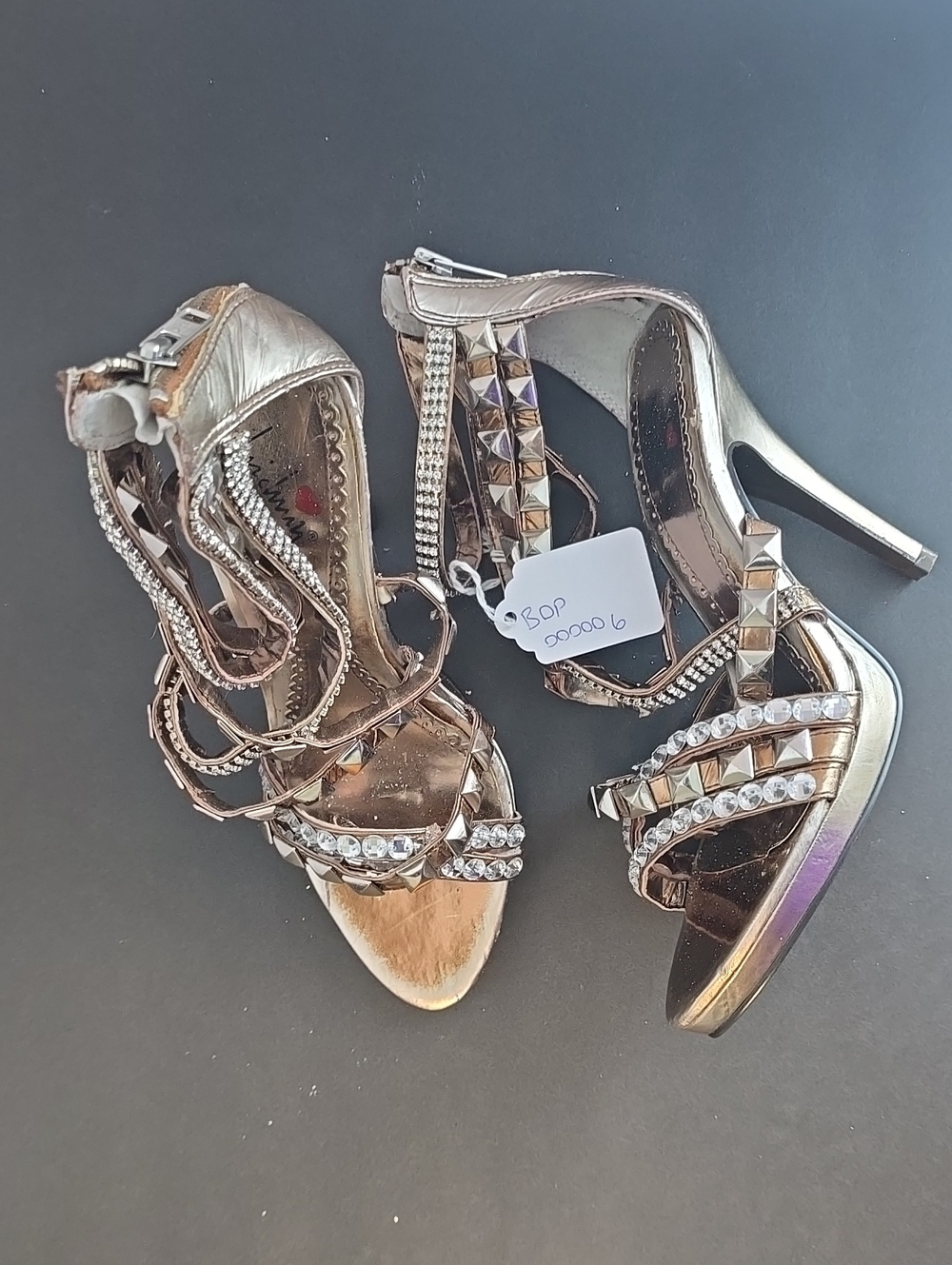 Luichiny Rose Gold Studded Rhinestone Strappy High Heels